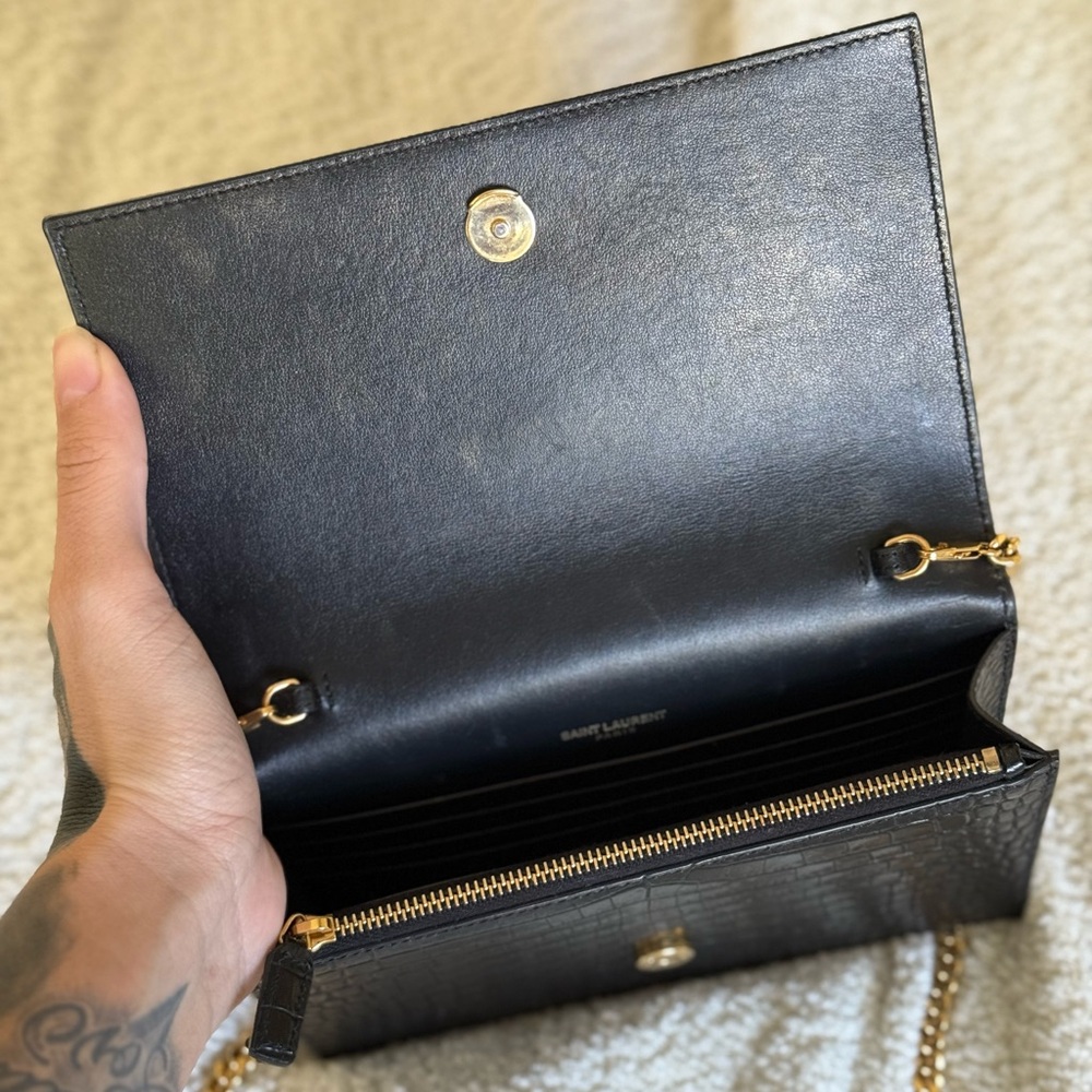 ❌SOLD❌YVES SAINT LAURENT KATE TASSEL CROC WALLET ON CHAIN - Picture 9 of 16